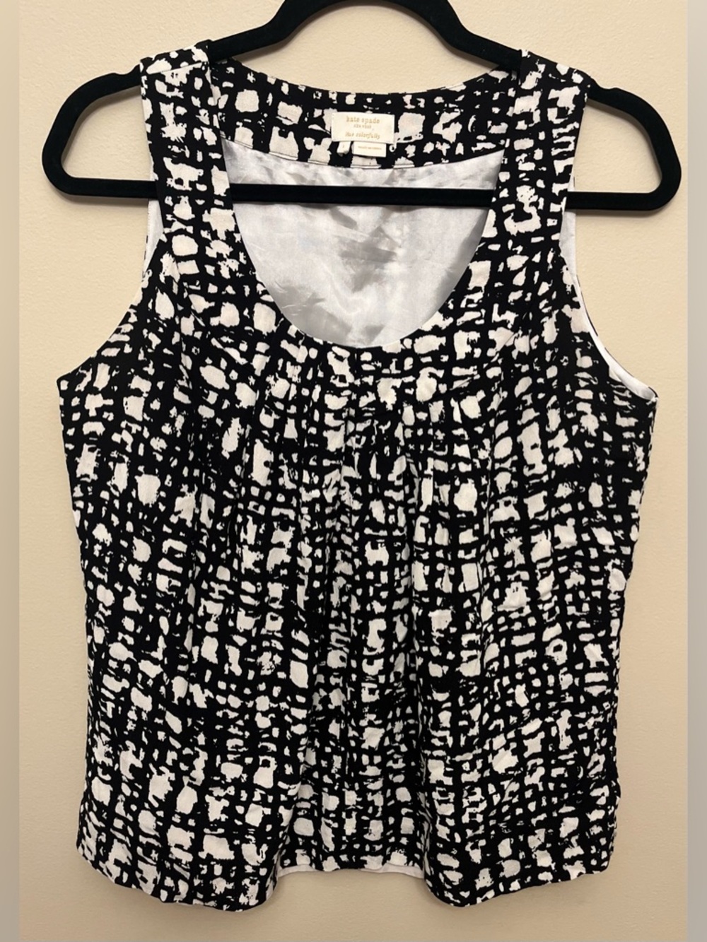 Kate Spade Black and White Matinee Tweed Print Sleeveless Blouse Women's Large